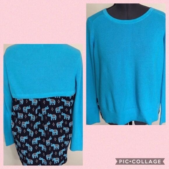 CROWN & IVY Elephant High Low Sweater Blue L NWOT - Picture 1 of 8